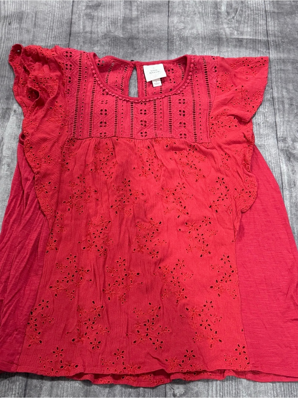 Knox Rose Red Eyelet Flutter-Sleeve Blouse - Picture 2 of 3